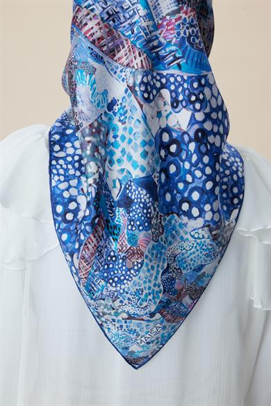 RENGİN TİVİL İPEK EŞARP 90*90 CM - LACİVERT