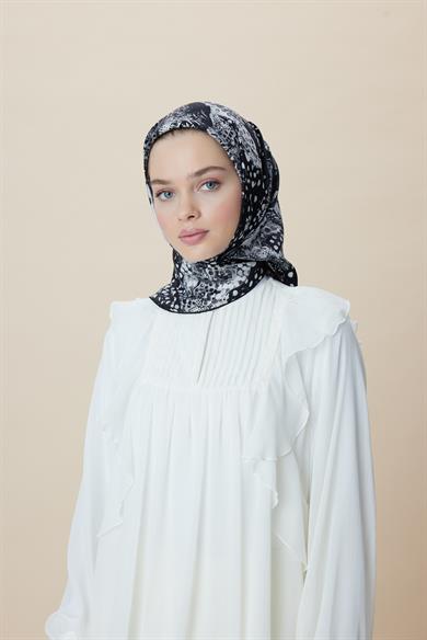 RENGİN TİVİL İPEK EŞARP 90*90 CM - SİYAH