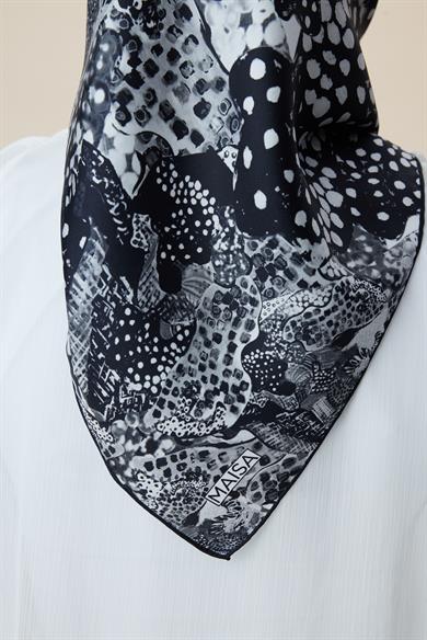 RENGİN TİVİL İPEK EŞARP 90*90 CM - SİYAH