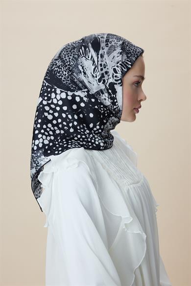 RENGİN TİVİL İPEK EŞARP 90*90 CM - SİYAH