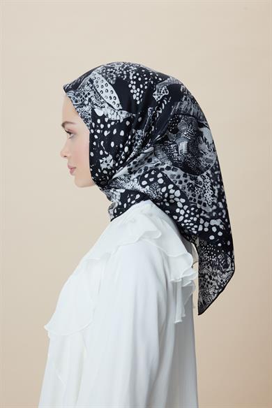 RENGİN TİVİL İPEK EŞARP 90*90 CM - SİYAH