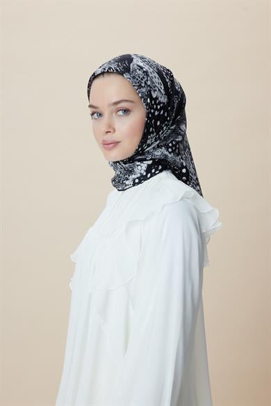 RENGİN TİVİL İPEK EŞARP 90*90 CM - SİYAH