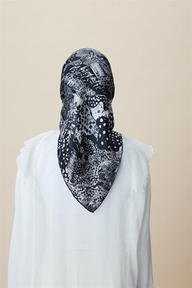 RENGİN TİVİL İPEK EŞARP 90*90 CM - SİYAH