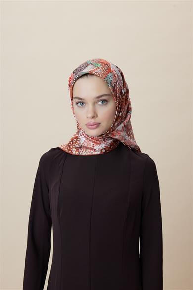 RENGİN TİVİL İPEK EŞARP 90*90 CM - TABA