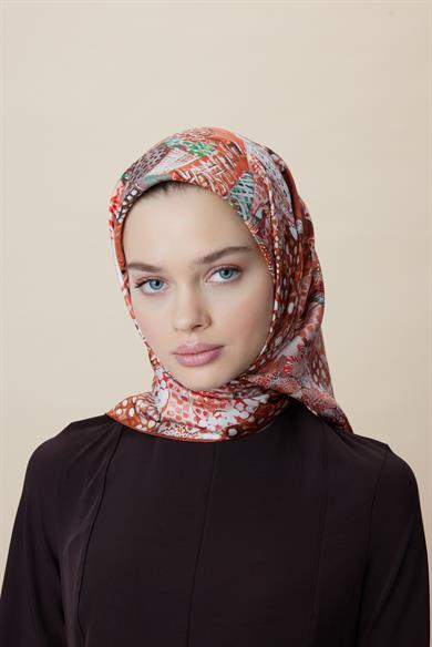 RENGİN TİVİL İPEK EŞARP 90*90 CM - TABA
