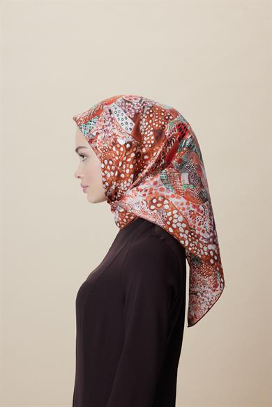 RENGİN TİVİL İPEK EŞARP 90*90 CM - TABA