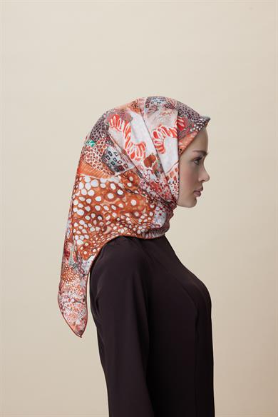 RENGİN TİVİL İPEK EŞARP 90*90 CM - TABA