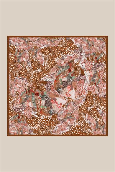 RENGİN TİVİL İPEK EŞARP 90*90 CM - TABA