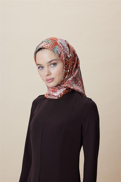 RENGİN TİVİL İPEK EŞARP 90*90 CM - TABA
