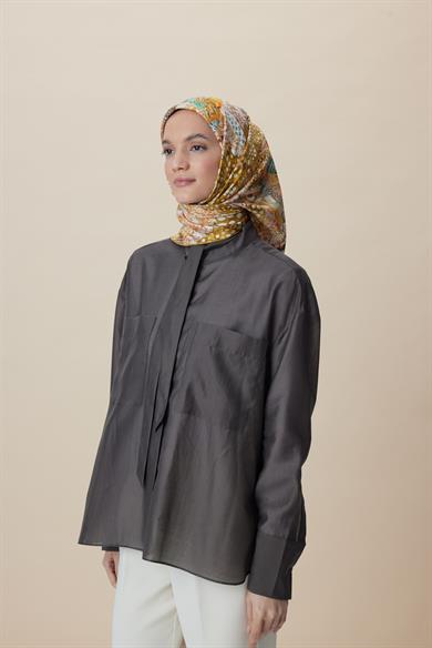 RENGİN TİVİL İPEK EŞARP 90*90 CM - YAĞ YEŞİLİ