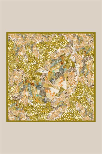 RENGİN TİVİL İPEK EŞARP 90*90 CM - YAĞ YEŞİLİ