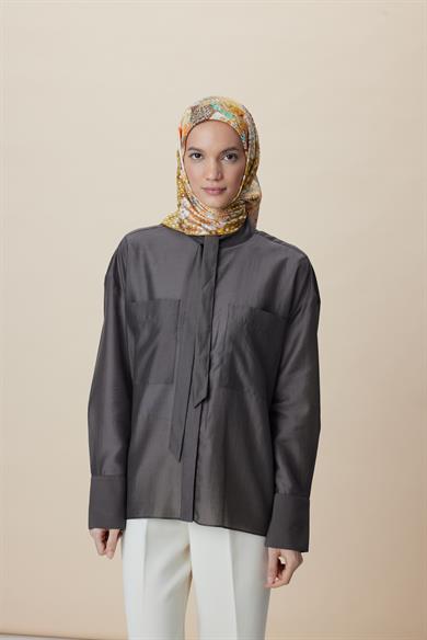 RENGİN TİVİL İPEK EŞARP 90*90 CM - YAĞ YEŞİLİ