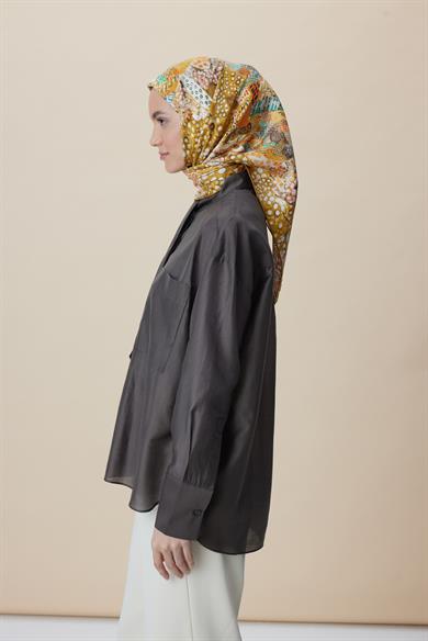 RENGİN TİVİL İPEK EŞARP 90*90 CM - YAĞ YEŞİLİ