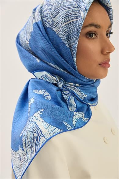 REŞHA MULBERRY İPEK EŞARP 90*90 CM - MAVİ