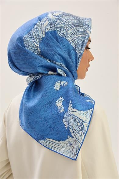 REŞHA MULBERRY İPEK EŞARP 90*90 CM - MAVİ