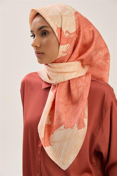 REŞHA MULBERRY İPEK EŞARP 90*90 CM - MERCAN