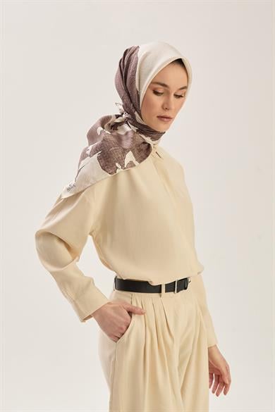 REŞHA MULBERRY İPEK EŞARP 90*90 CM - SÜTLÜ KAHVE