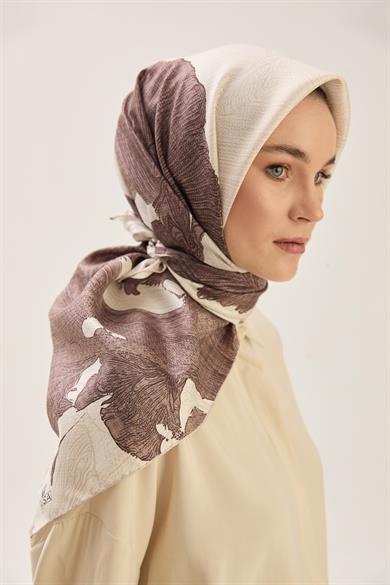 REŞHA MULBERRY İPEK EŞARP 90*90 CM - SÜTLÜ KAHVE