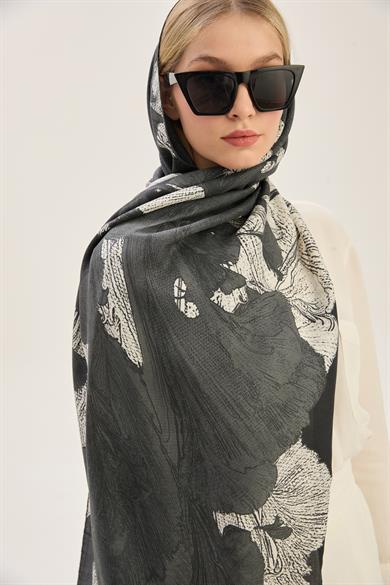 REŞHA PAMUK İPEK ŞAL 70*190 CM - SİYAH