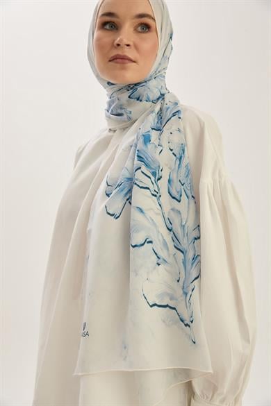 REYYA KREP İPEK ŞAL 70*190 CM - MAVİ