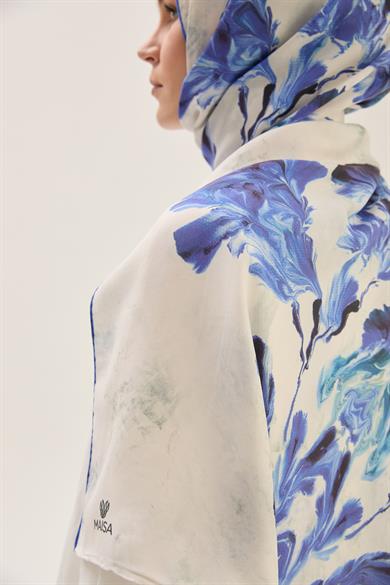 REYYA PAMUK İPEK ŞAL 70*190 CM - MAVİ