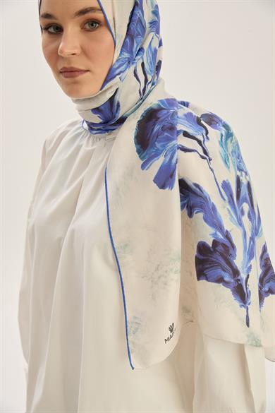 REYYA PAMUK İPEK ŞAL 70*190 CM - MAVİ