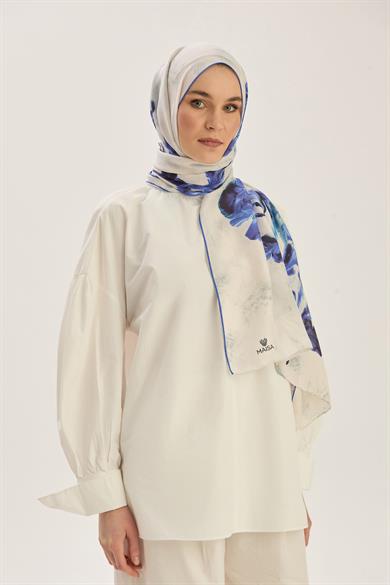 REYYA PAMUK İPEK ŞAL 70*190 CM - MAVİ