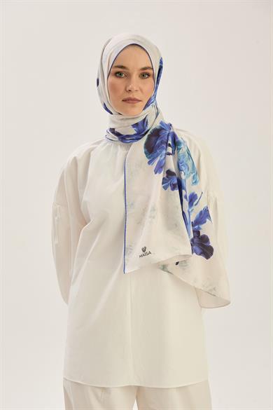 REYYA PAMUK İPEK ŞAL 70*190 CM - MAVİ