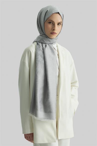 RİND%100 İPEK JAKARLI ŞAL-AÇIK GRİ