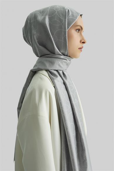 RİND%100 İPEK JAKARLI ŞAL-AÇIK GRİ