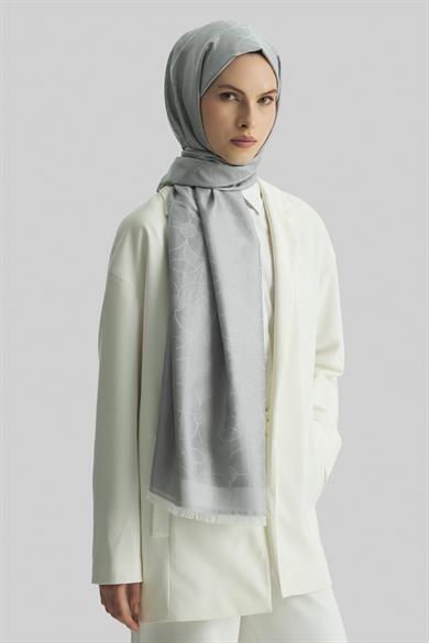 RİND%100 İPEK JAKARLI ŞAL-AÇIK GRİ