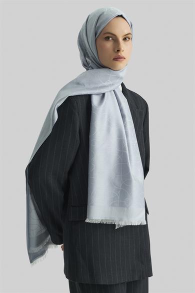 RİND%100 İPEK JAKARLI ŞAL-AÇIK MAVİ