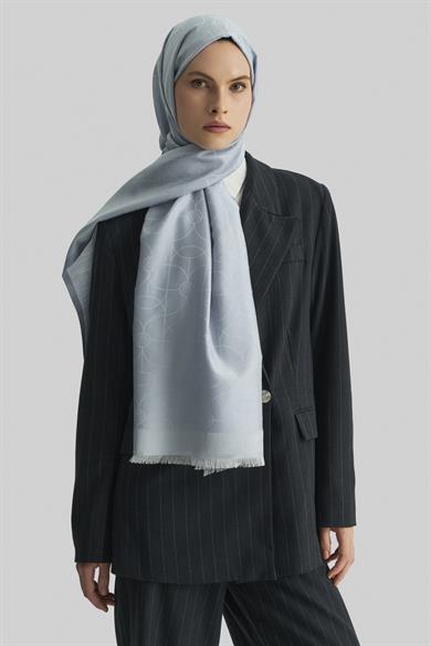 RİND%100 İPEK JAKARLI ŞAL-AÇIK MAVİ