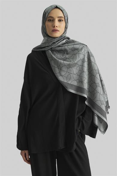 RİND%100 İPEK JAKARLI ŞAL-ANTRASİT