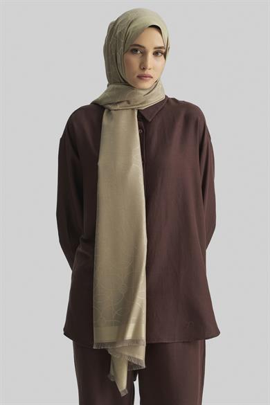RİND%100 İPEK JAKARLI ŞAL-BEJ