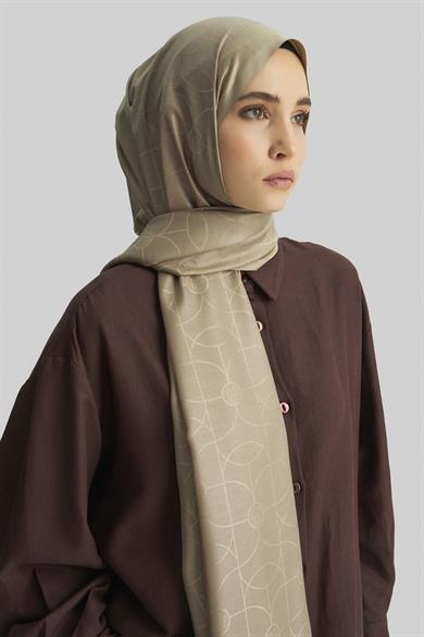 RİND%100 İPEK JAKARLI ŞAL-BEJ