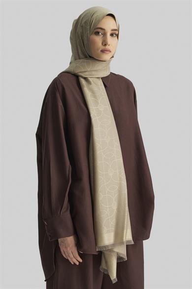 RİND%100 İPEK JAKARLI ŞAL-BEJ