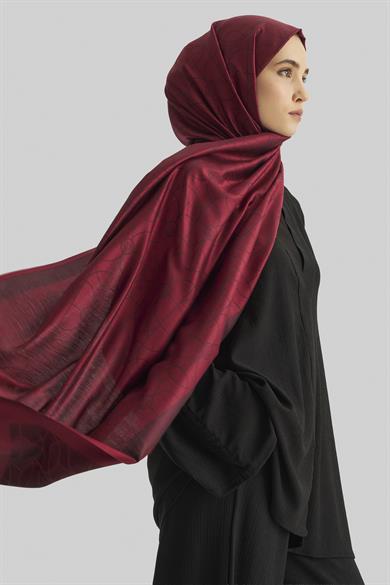 RİND%100 İPEK JAKARLI ŞAL-KIRMIZI