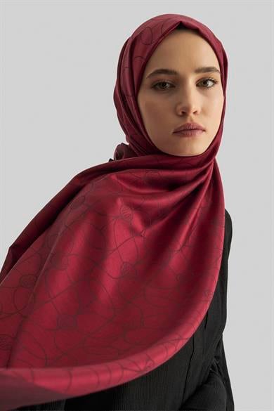 RİND%100 İPEK JAKARLI ŞAL-KIRMIZI