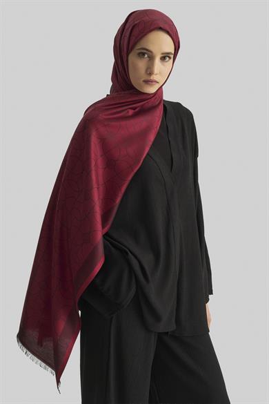 RİND%100 İPEK JAKARLI ŞAL-KIRMIZI