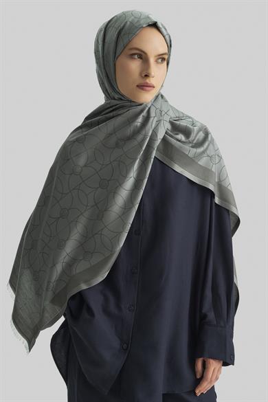 RİND%100 İPEK JAKARLI ŞAL-KOYU GRİ