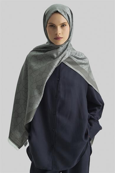 RİND%100 İPEK JAKARLI ŞAL-KOYU GRİ