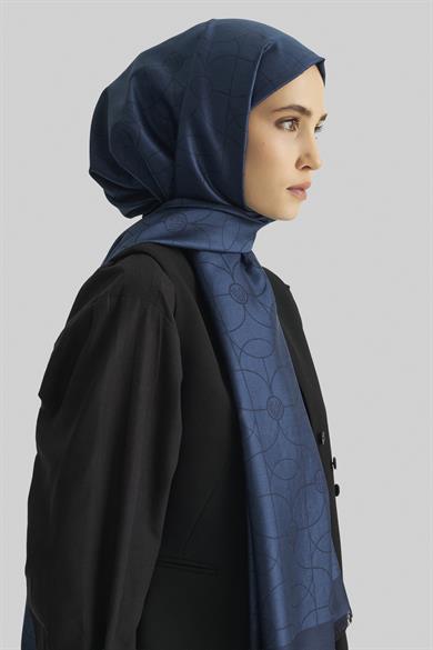 RİND%100 İPEK JAKARLI ŞAL-KOYU MAVİ