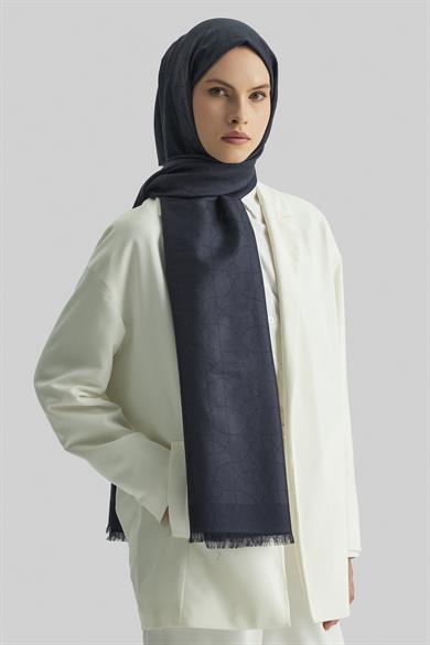 RİND%100 İPEK JAKARLI ŞAL-LACİVERT