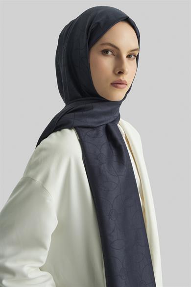 RİND%100 İPEK JAKARLI ŞAL-LACİVERT