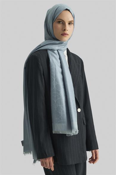 RİND%100 İPEK JAKARLI ŞAL-MAVİ