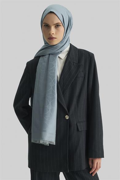 RİND%100 İPEK JAKARLI ŞAL-MAVİ