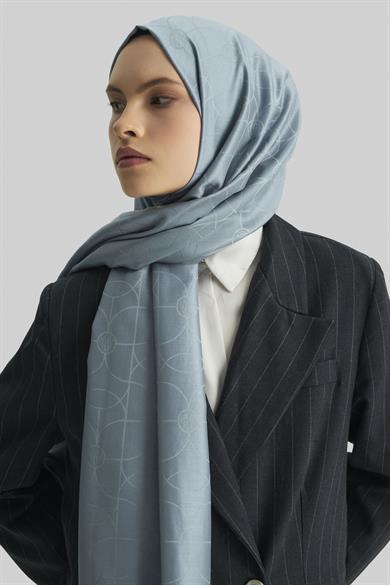 RİND%100 İPEK JAKARLI ŞAL-MAVİ