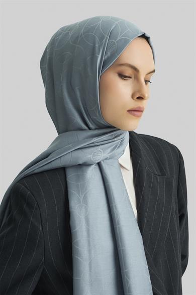RİND%100 İPEK JAKARLI ŞAL-MAVİ