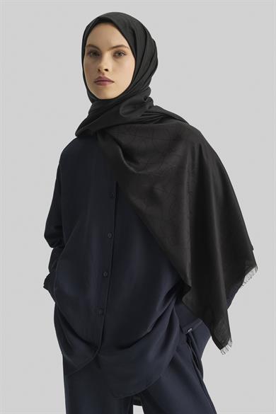RİND%100 İPEK JAKARLI ŞAL-SİYAH